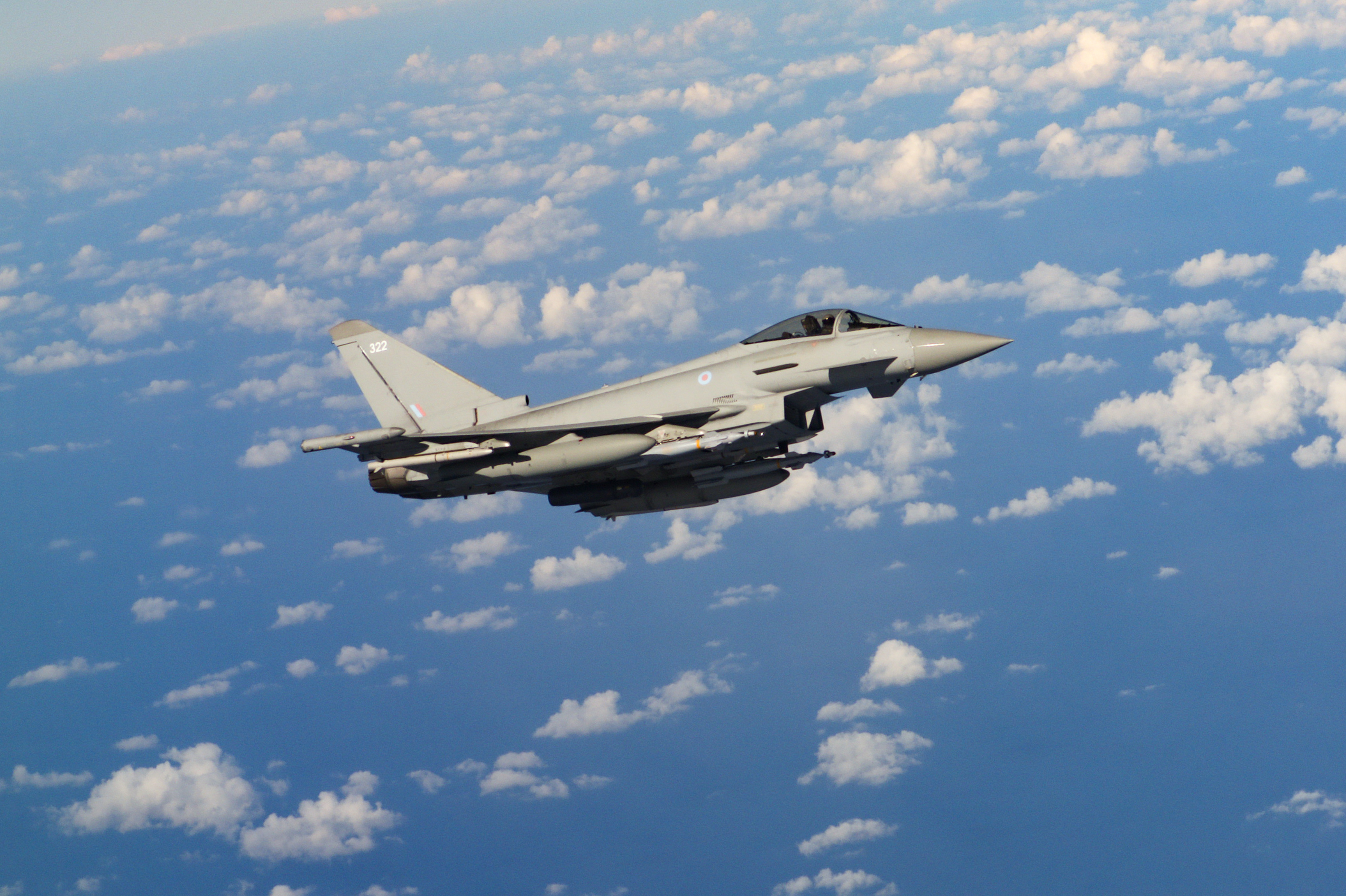Typhoon flying through the clouds.